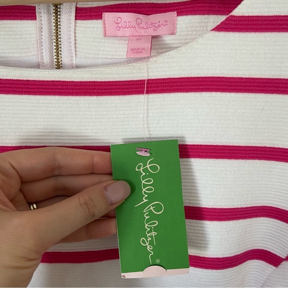 Lilly Pulitzer NWT Pink and White Stripe Zippered Mini Dress Size XL - Picture 5 of 8